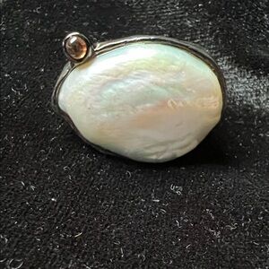 ANOMO BAROQUE PEARL AND ORANGE SAPPHIRE Black Ruthenium Ring by German Kabirski